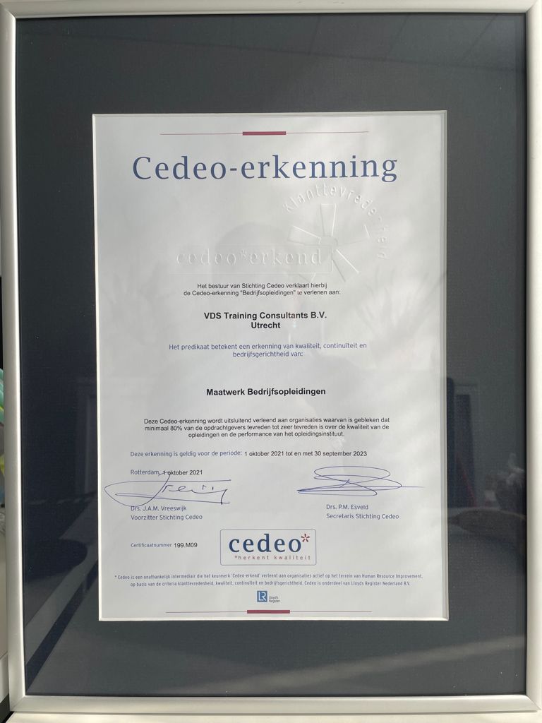 Vds training consultants cedeo certificering 2021